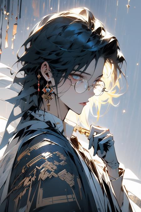 20385-818178327-masterpiece,best quality,PIXIV,Chinese style,_midjourney,_1boy, gloves, male focus, quill, glasses, jewelry, earrings, eyewear s.png